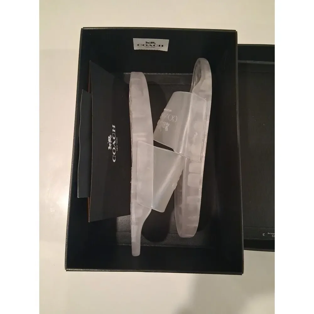 New Coach Ulyssa Rubber Slides Clear Transparent Monogram Sandals Women’s Size 9